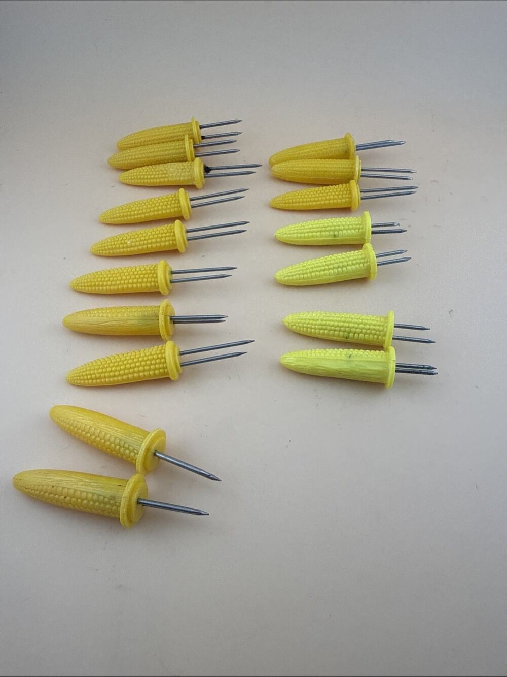 Vintage Set of 17 Mixed CORN ON THE COB Plastic Metal Yellow Holders Skewers